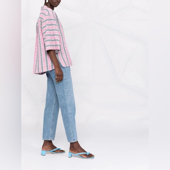 Ganni Pink Nectar Seersucker Collared Shirt EUC S/M Oversized - Picture 2 of 9